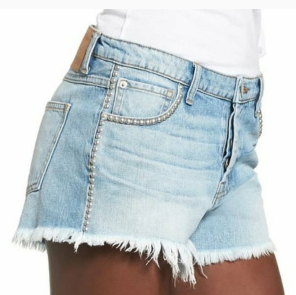 Band of Gypsies Denim Shorts Studded Micro Womens 27 Frayed Button Fly